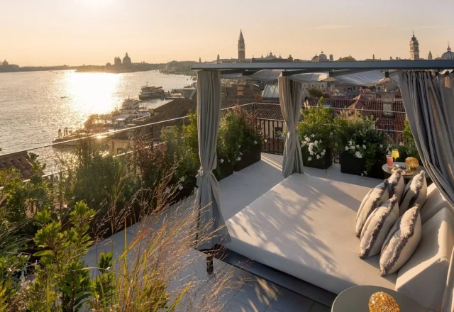 Rooftop terrace with lagoon view at Hotel Gabrielli Venice