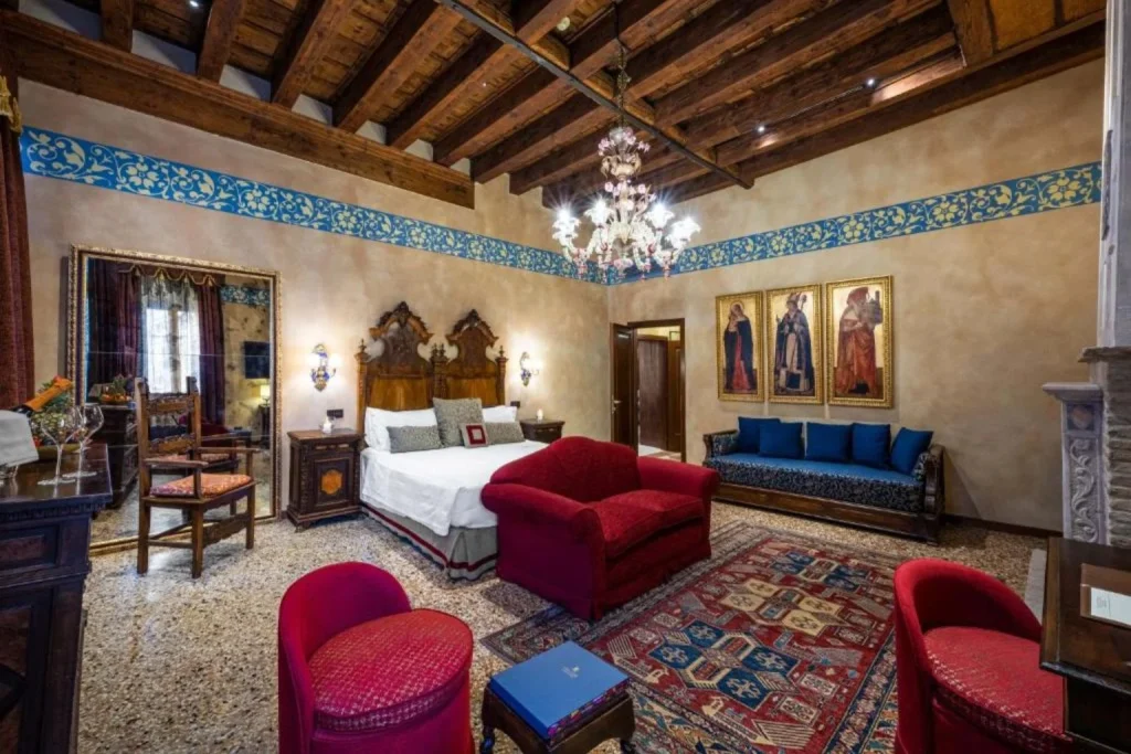 Luxurious historic interior at Hotel Palazzo Priuli in Venice