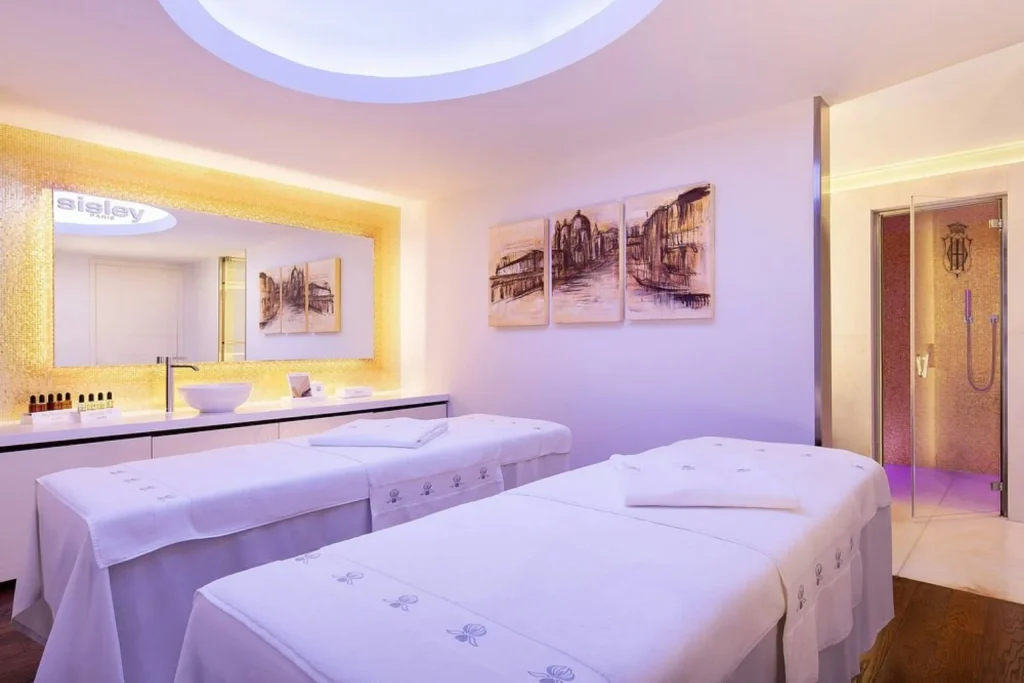 Luxury spa treatment room with massage beds at The Gritti Palace in Venice